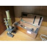 BRASS MICROSCOPE, THE STAGE ENGRAVED E. LEITZ WETZLAR NO 4187, WITH FITTED BOX