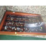 COLLECTION OF TEASPOONS IN WOODEN DISPLAY CASE