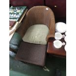 LLOYD LOOM BASKET WEAVE TUB CHAIR (WITH CUSHION FOR ILLUSTRATION PURPOSES ONLY), AND STOOL
