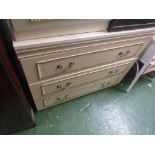 CREAM THREE-DRAWER CHEST AND MATCHING BEDSIDE