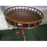 MAHOGANY REPRODUCTION TRIPOD TABLE WITH CIRCULAR GALLERIED TOP