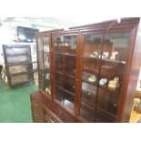 MAHOGANY VENEERED ILLUMINATED AND GLAZED LOUNGE DRESSER (NEEDS A PLUG)