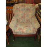 WOODEN FRAMED ARMCHAIR FLORAL CUSHIONS