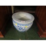 GLAZED CERAMIC PLANTER WITH FLORAL DESIGN