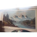 FRAMED ACRYLIC LAKE AND MOUNTAINS