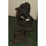 CAST IRON LION DOOR STOP, AND FLAT IRON