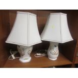 TWO AYNSLEY CHINA TABLE LAMPS WITH SHADES