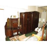 MAPLE FURNITURE BEDROOM SET IN WALNUT AND MAHOGANY VENEER, COMPRISING A LARGE TWO-DOOR WARDROBE,