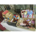 SMALL WOODEN DOLL'S HOUSE TOGETHER WITH THREE BOXES AND ONE BAG OF ASSORTED DOLL'S HOUSE
