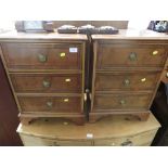 PAIR OF YEW VENEER BEDSIDE CHESTS WITH BRASS HANDLES