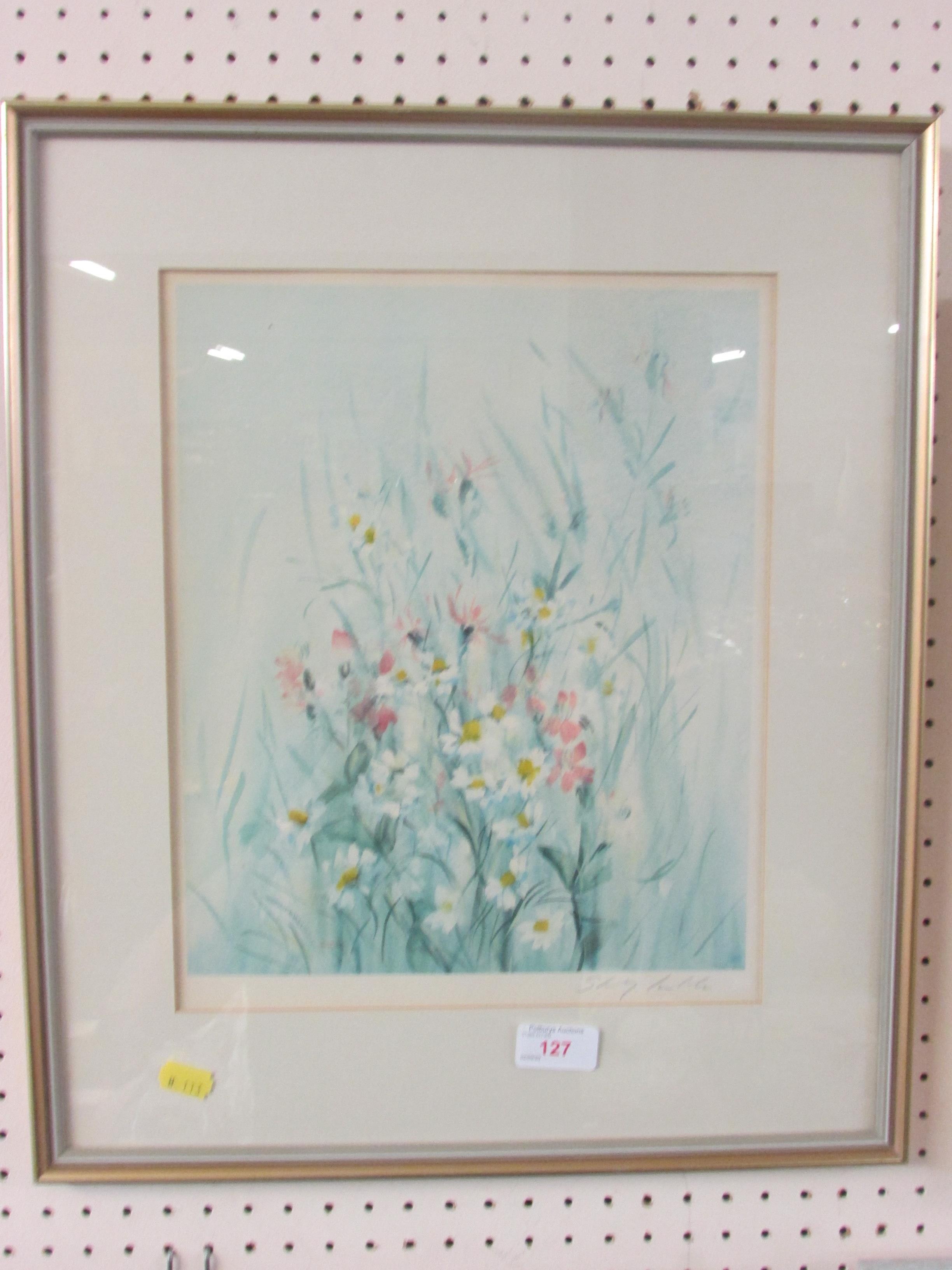 PICTURE OF FLOWERS SIGNED IN PENCIL