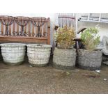 TWO PAIRS OF COMPOSITE STONE GARDEN PLANTERS WITH CONTENTS