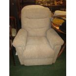 MANUALLY RECLINING ARMCHAIR WITH BEIGE LEAF PATTERN UPHOLSTERY