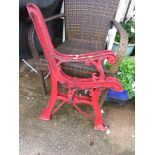 RED PAINTED CAST METAL GARDEN BENCH ENDS