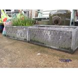 PAIR OF LEAD EFFECT OBLONG GARDEN PLANTERS WITH CONTENTS INCLUDING HEATHER