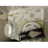 COALPORT MING ROSE PLATTER AND MATCHING CAKE TROWEL, CROWN STAFFORDSHIRE RICHMOND PARK CAKE STAND,