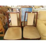 SET OF FOUR TEAK FRAMED DINING CHAIRS WITH UPHOLSTERED SEATS AND BACKS