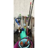 LONG HANDLED GARDEN HAND TOOLS, PLASTIC BUCKETS ETC