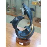 BRONZE FIGURE OF GROUP OF DOLPHINS SIGNED JMR REGAT, DATED 1992, LIMITED EDITION 9/75