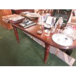 DUCAL STAINED HONEY PINE EXTENDING DINING TABLE TOGETHER WITH SIX MATCHING DINING CHAIRS,