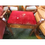 EDWARDIAN MAHOGANY PIANO STOOL WITH UPHOLSTERED LIFT UP SEAT