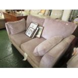 ALSTONS 'CLAUDIA' TWO SEATER SOFA UPHOLSTERED IN PALE LILAC COLOURED FABRIC