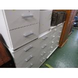 WHITE PAINTED CHEST OF SIX DRAWERS, FOUR DRAWER MELAMINE CHEST, MELAMINE BEDSIDE CABINET AND ONE
