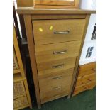 LIGHT OAK NARROW CHEST OF SIX DRAWERS WITH STAINLESS HANDLES