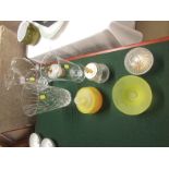 SELECTION OF GLASS INC DARTINGTON JUG, CUT GLASS JARS AND DRESSING TABLE JARS