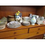 SELECTION OF HOUSEHOLD CHINA INCLUDING PLATES, VASES AND STONEWARE KITCHEN CADDIES