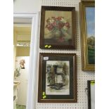 A STILL LIFE OIL ON BOARD OF FLOWERS IN VASE, SIGNED WILLIAMSON LOWER RIGHT TOGETHER WITH A