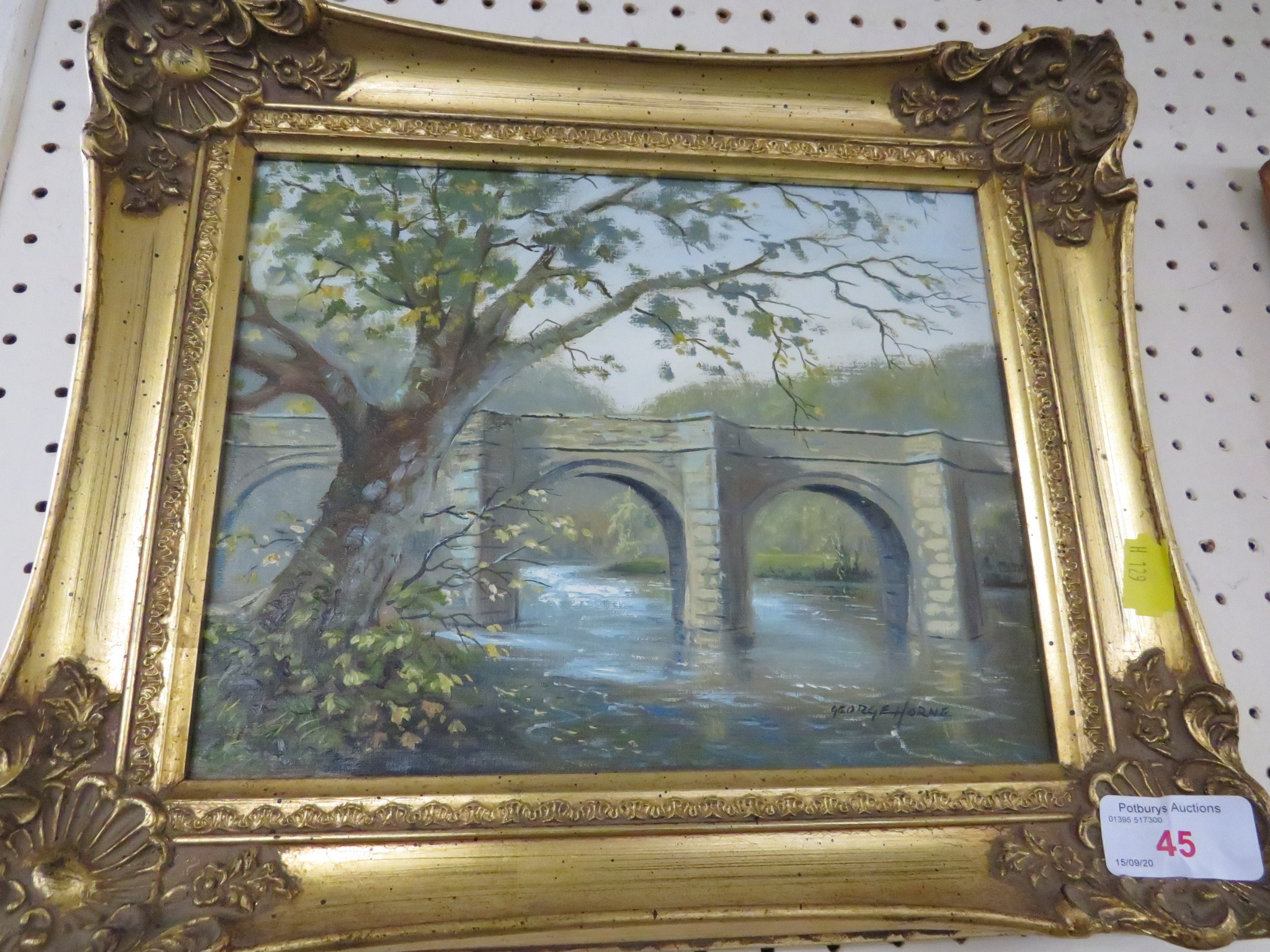 AN ACRYLIC ON BOARD TITLED 'GREYSTONES BRIDGE' SIGNED GEORGE HORNE, LOWER RIGHT.