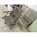 SET OF FOUR WOODEN FOLDING GARDEN CHAIRS TOGETHER WITH ONE OTHER SIMILAR CHAIR