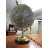 GLOBE ON WOODEN AND BRASS STAND