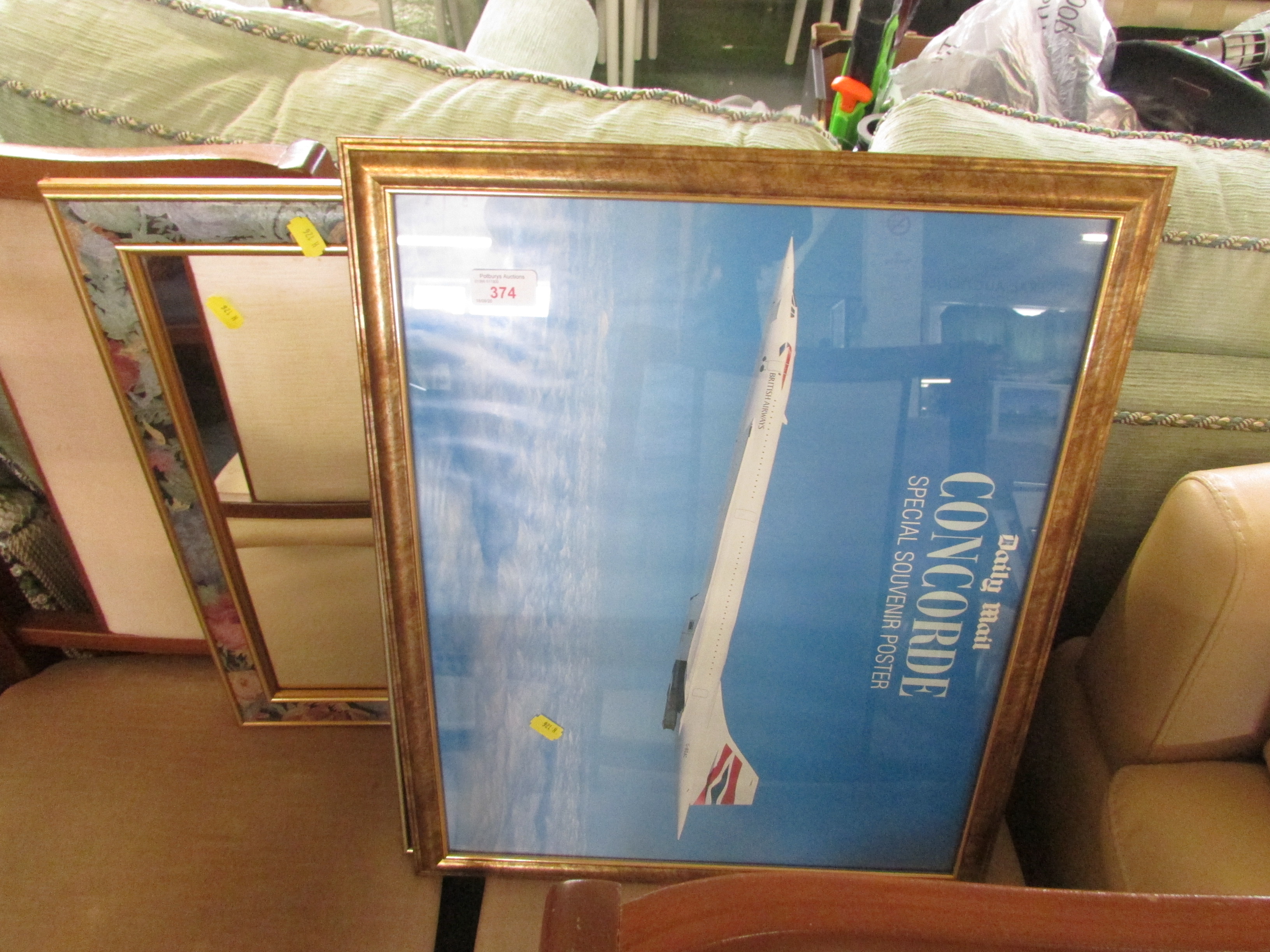 WALL MIRROR, FRAMED AND GLAZED DAILY MAIL CONCORDE POSTER, FRAMED PRINTS ETC