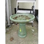 GREEN GLAZED CERAMIC TWO PIECE BIRDBATH