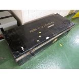 BLACK PAINTED METAL TRAVEL TRUNK WITH PAINTED TITLE AND INITIALS 'SURG LT W J FOGG RN'