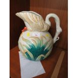 LARGE POTTERY WASH JUG WITH SWAN NECK HANDLE.