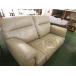 BEIGE LEATHER TWO SEATER SOFA