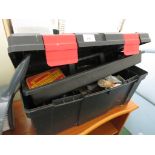 PLASTIC TOOLBOX WITH CONTENTS TOGETHER WITH BUCKET WITH CONTENTS OF HAND TOOLS