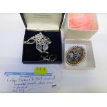 VINTAGE THOMAS L MOTT PORCELAIN BROOCH DEPICTING LADY AND GENTLEMAN, WITH A BOX; AND A 925 WHITE