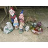 GARDEN GNOMES, OTTER ORNAMENTS AND TEA LIGHT HOLDERS (A/F)