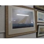 AFTER TIM THOMPSON - FRAMED AND GLAZED ENDORSED PRINT OF SAILING YACHT 'RANGER', TOGETHER WITH TWO
