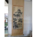 CHINESE SCROLL PAINTING DEPICTING LANDSCAPE AND BRIDGE