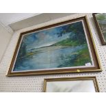 FRAMED OIL ON BOARD OF AFRICAN SCENE, OIL ON BOARD LAKE SCENE AND FRAMED SKETCH OF VENETIAN CANAL