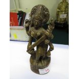 BRASS FIGURE OF INDIAN DEITY WITH MUSICAL INSTRUMENT AND BIRD, HEIGHT 15CM