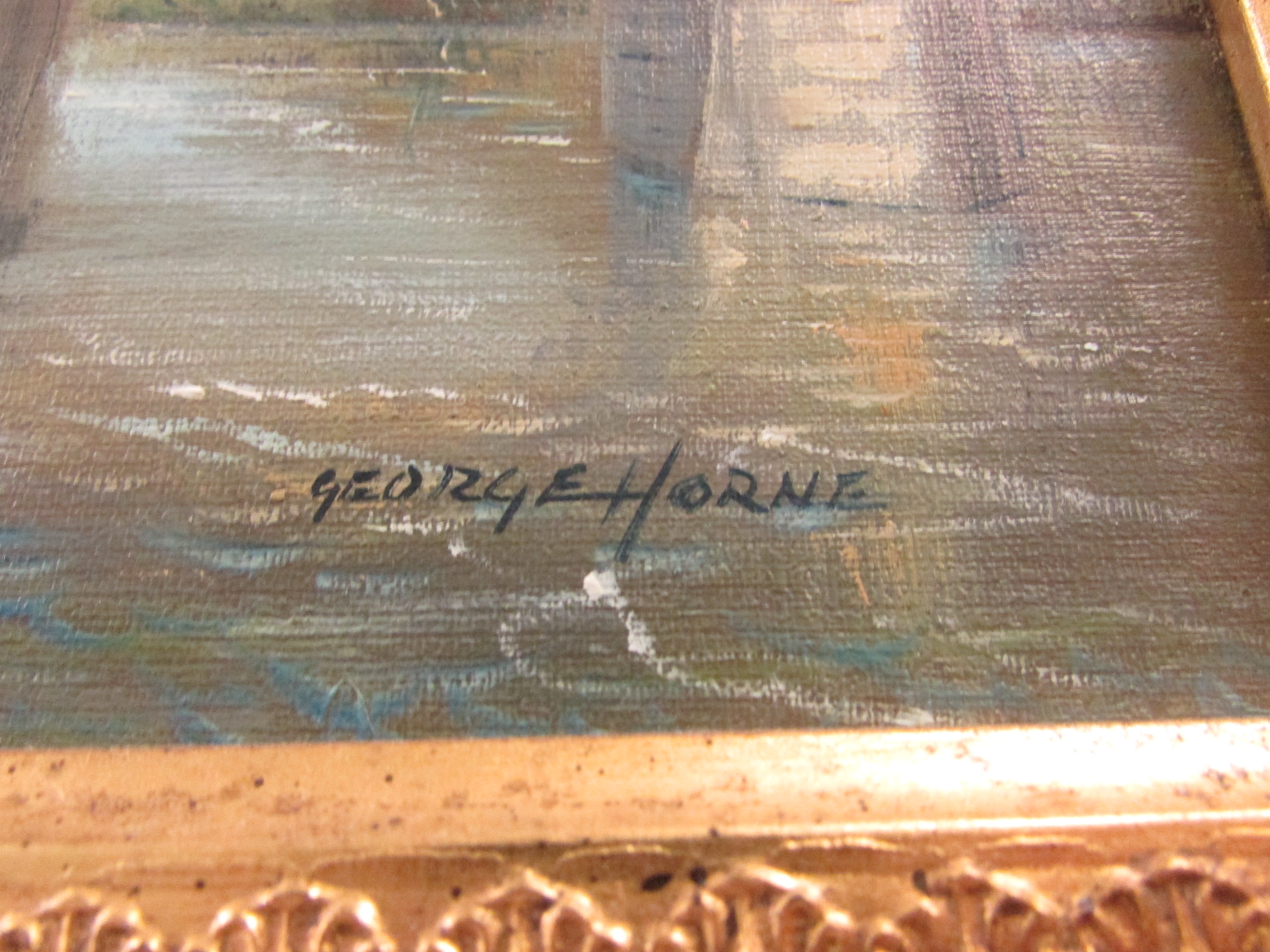 AN ACRYLIC ON BOARD TITLED 'GREYSTONES BRIDGE' SIGNED GEORGE HORNE, LOWER RIGHT. - Image 4 of 4