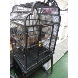BLACK PAINTED LARGE METAL BIRD CAGE ON STAND