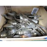 BOX OF ASSORTED STAINLESS AND SILVER-PLATED CUTLERY