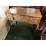 Mahogany dressing table with fold out mirror, storage compartments, two drawers and brush slide.